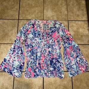 Lilly Pulitzer Khali Bell Sleeve Top XS Cabana Cocktail Print size small